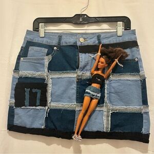 Chic Patchwork Mini Skirt in Blue Tones